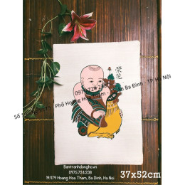 Tranh Đông Hồ Em Bé Ôm Gà - Vinh Hoa (loại 37x52cm)